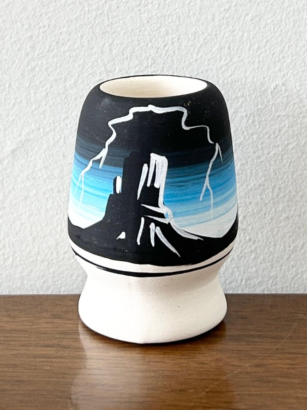 Blackstone Navajo Pottery Mini Pot Vase Toothpick Hold Night Storm Hand Painted